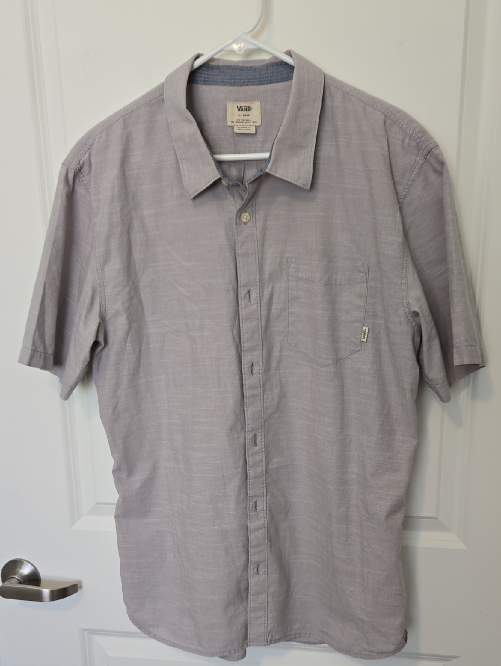 Vans Men’s Light Gray Short-Sleeve Button-Down Shirt XL,clean